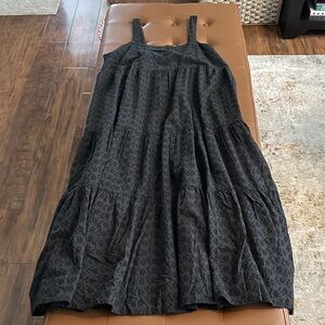 Women’s Black Eyelet Long Sleeve Dress - Sleeveless Tiered Maxi